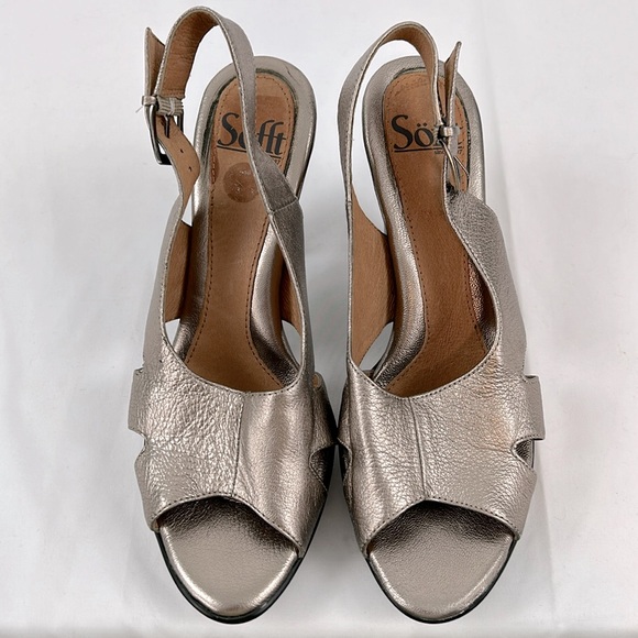 SOFFT Reine Platform Slingback Heel Anthracite Metallic Leather buckle strap 8.5 - Picture 2 of 10